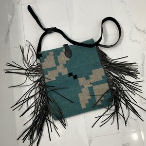 MANOS Zapotecas saddle tapestry Bag crossbody large blue gray tassels